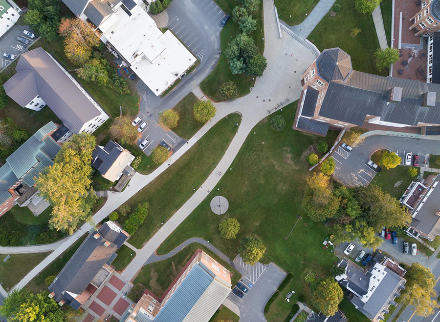 Aerial shot of roads on campus