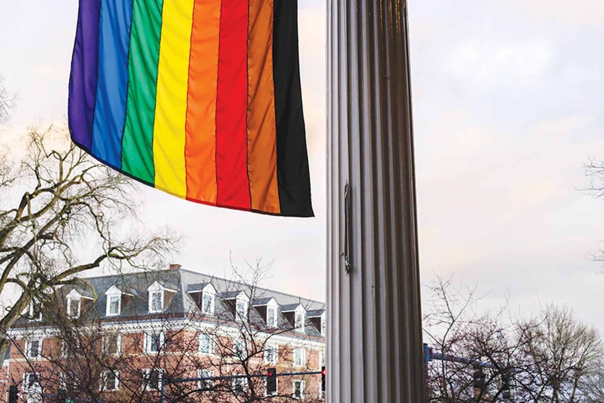 Pride flag on campus